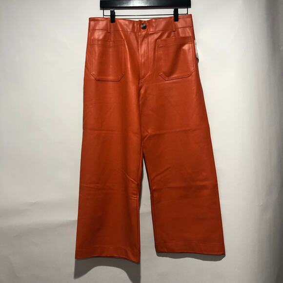 Anthropologie Maeve The Colette Cropped Wide-Leg Faux Leather Pants Size 32 $130 - Picture 10 of 10